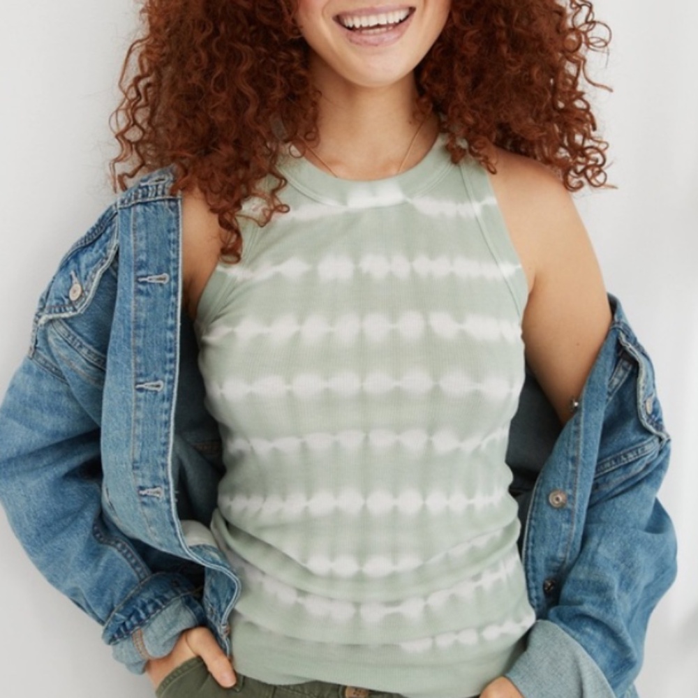 4/$29 Aerie Tank Top Women XL Green Racerback High Neck